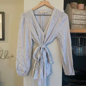 Blue and white stripped wrap top from loft